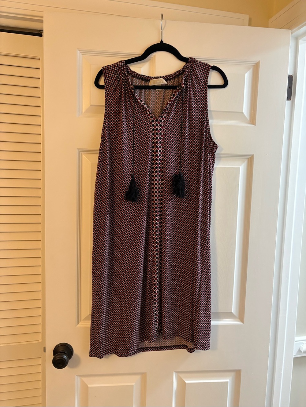 Michael Kors Sleeveless Burgundy Geo-Print Tassel Tie Mini Dress